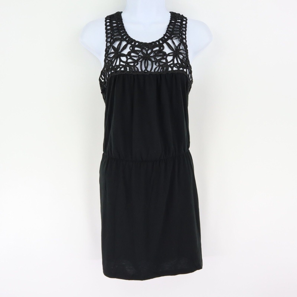 Xhilaration Black Dress Short Women S Lace Neckline Sleeveless Stretch Polyester